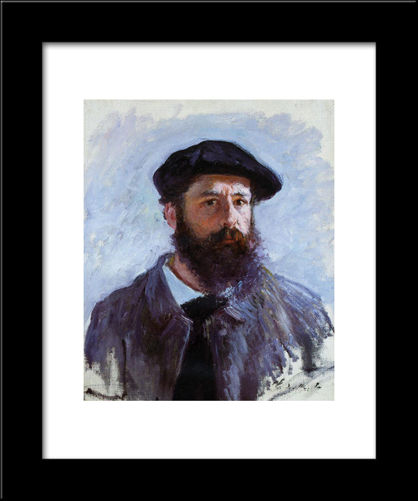 Self-Portrait With A Beret 20x24 Black Modern Wood Framed Art Print Poster by Monet, Claude