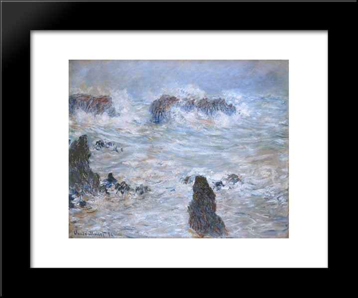 Storm, Off The Coast Of Belle-Ile 20x24 Black Modern Wood Framed Art Print Poster by Monet, Claude