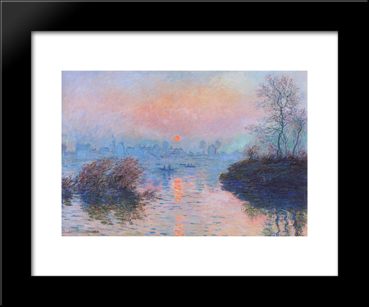 Sunset On The Seine At Lavacourt, Winter Effect 20x24 Black Modern Wood Framed Art Print Poster by Monet, Claude