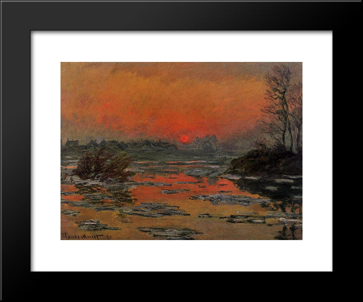 Sunset On The Seine In Winter 20x24 Black Modern Wood Framed Art Print Poster by Monet, Claude