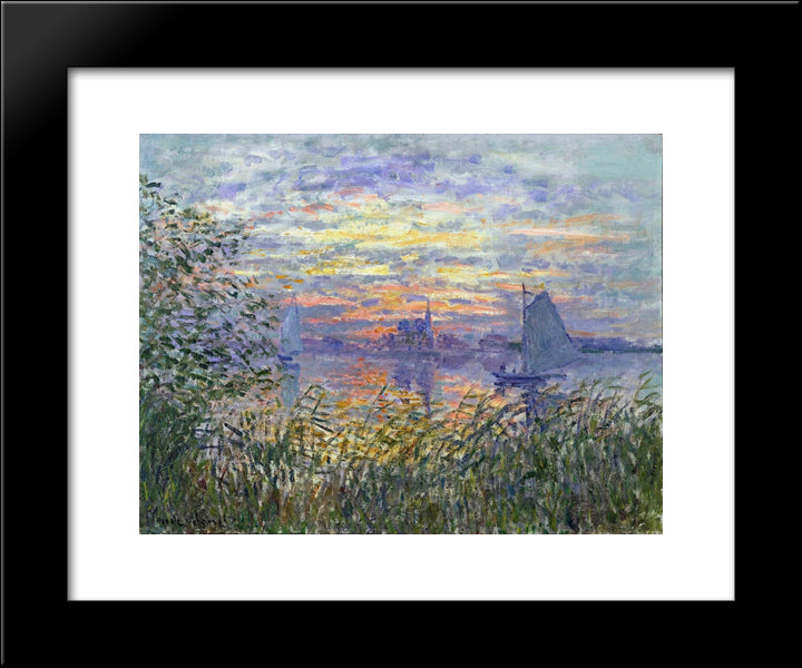 Sunset On The Siene 20x24 Black Modern Wood Framed Art Print Poster by Monet, Claude