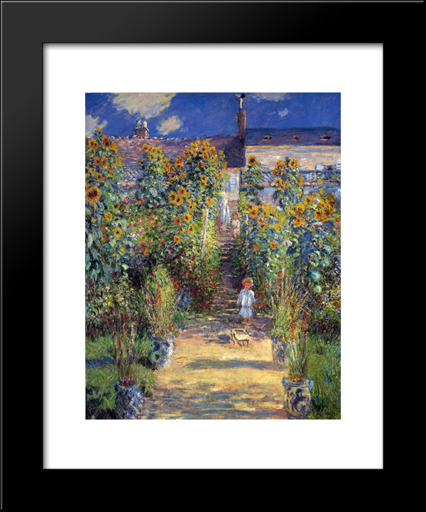The Artist'S Garden At Vetheuil 20x24 Black Modern Wood Framed Art Print Poster by Monet, Claude