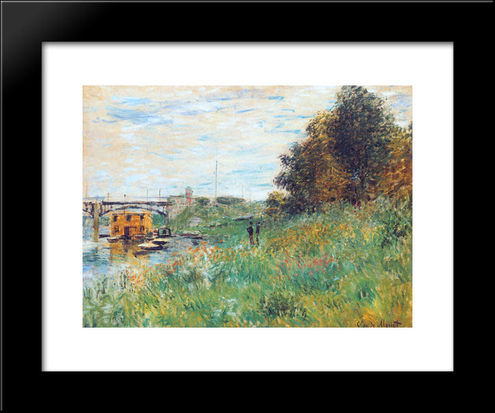 The Banks Of The Seine At The Argenteuil Bridge 20x24 Black Modern Wood Framed Art Print Poster by Monet, Claude