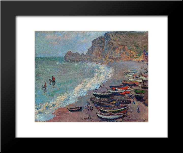 The Beach At Etretat 20x24 Black Modern Wood Framed Art Print Poster by Monet, Claude