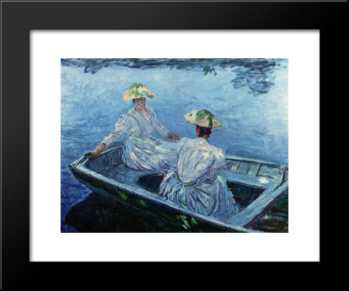 The Blue Row Boat 20x24 Black Modern Wood Framed Art Print Poster by Monet, Claude