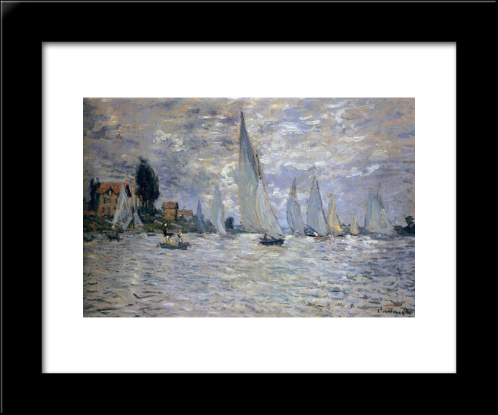 The Boats Regatta At Argenteuil 20x24 Black Modern Wood Framed Art Print Poster by Monet, Claude