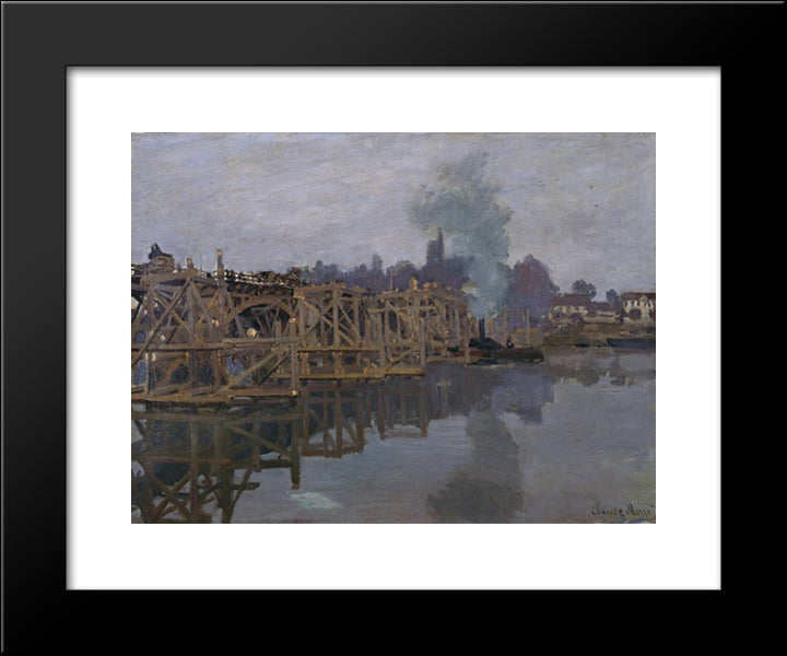 The Bridge Under Repair 20x24 Black Modern Wood Framed Art Print Poster by Monet, Claude