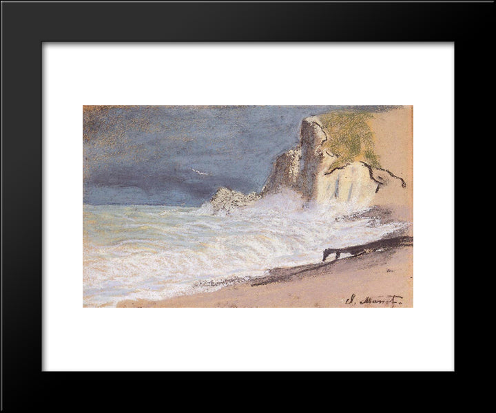 The Manneport, Etretat - Amont Cliff, Rough Weather 20x24 Black Modern Wood Framed Art Print Poster by Monet, Claude