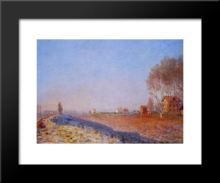 The Plain Of Colombes, White Frost 20x24 Black Modern Wood Framed Art Print Poster by Monet, Claude