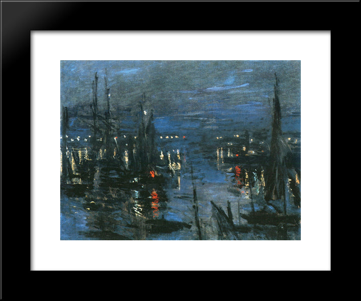 The Port Of Le Havre, Night Effect 20x24 Black Modern Wood Framed Art Print Poster by Monet, Claude