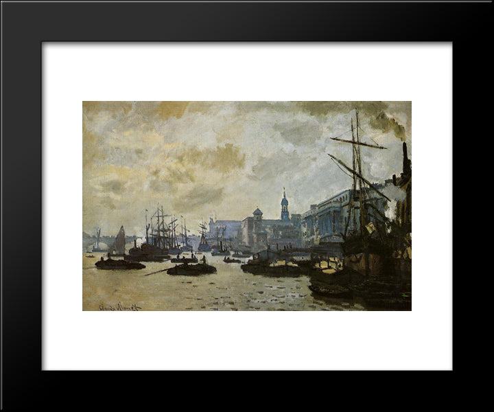 The Port Of London 20x24 Black Modern Wood Framed Art Print Poster by Monet, Claude