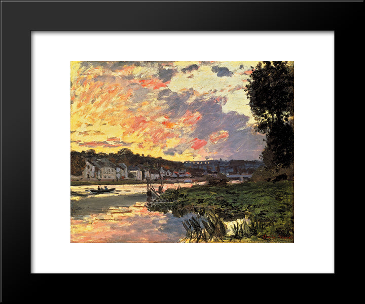 The Seine At Bougival In The Evening 20x24 Black Modern Wood Framed Art Print Poster by Monet, Claude