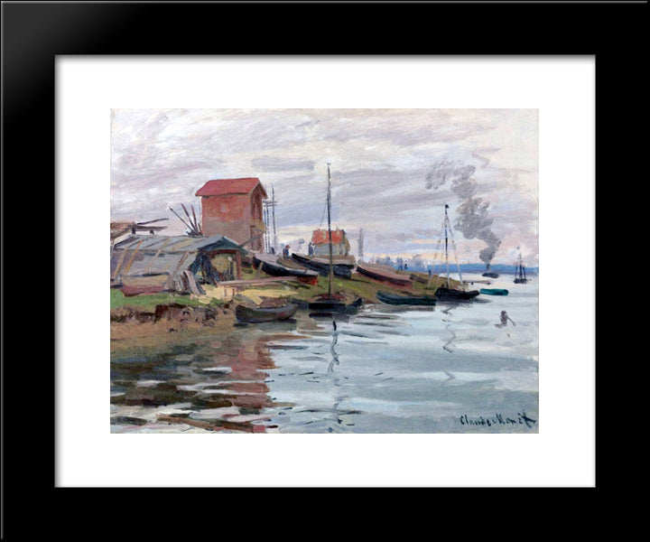 The Seine At Petit-Gennevilliers 20x24 Black Modern Wood Framed Art Print Poster by Monet, Claude