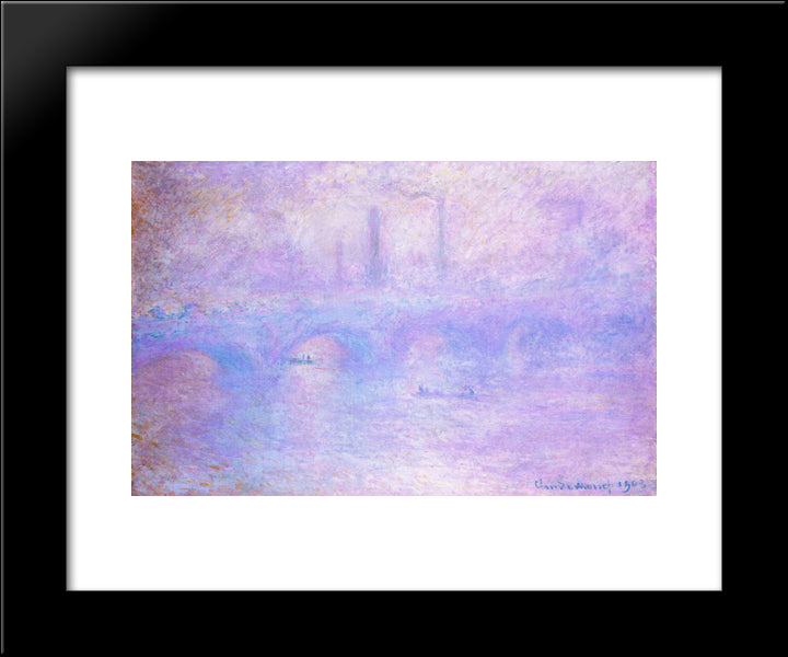 Waterloo Bridge, Fog 20x24 Black Modern Wood Framed Art Print Poster by Monet, Claude