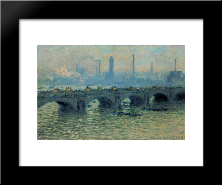 Waterloo Bridge, Grey Weather 20x24 Black Modern Wood Framed Art Print Poster by Monet, Claude