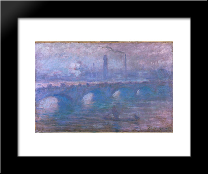 Waterloo Bridge, Misty Morning 20x24 Black Modern Wood Framed Art Print Poster by Monet, Claude