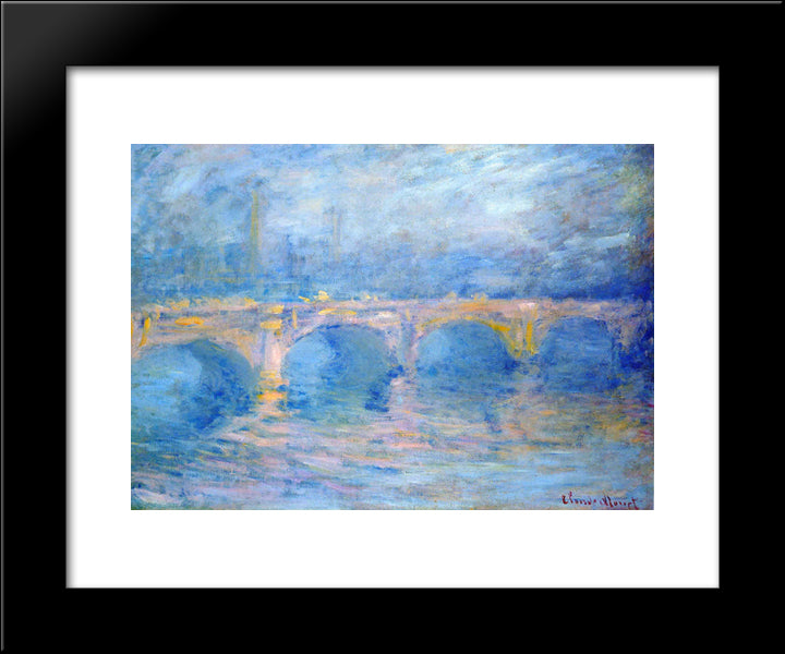 Waterloo Bridge At Sunset, Pink Effect 20x24 Black Modern Wood Framed Art Print Poster by Monet, Claude