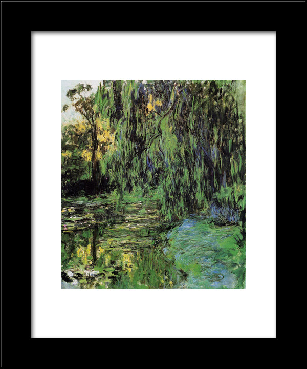Weeping Willow And Water-Lily Pond 20x24 Black Modern Wood Framed Art Print Poster by Monet, Claude
