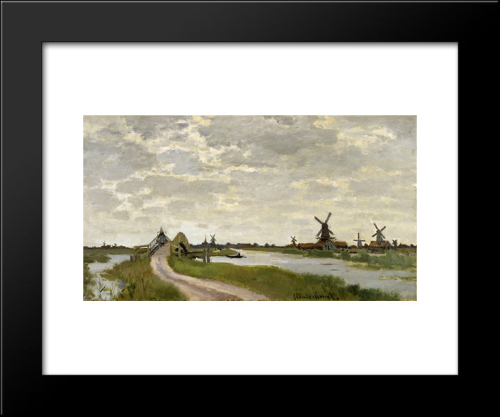 Windmills At Haaldersbroek, Zaandam 20x24 Black Modern Wood Framed Art Print Poster by Monet, Claude