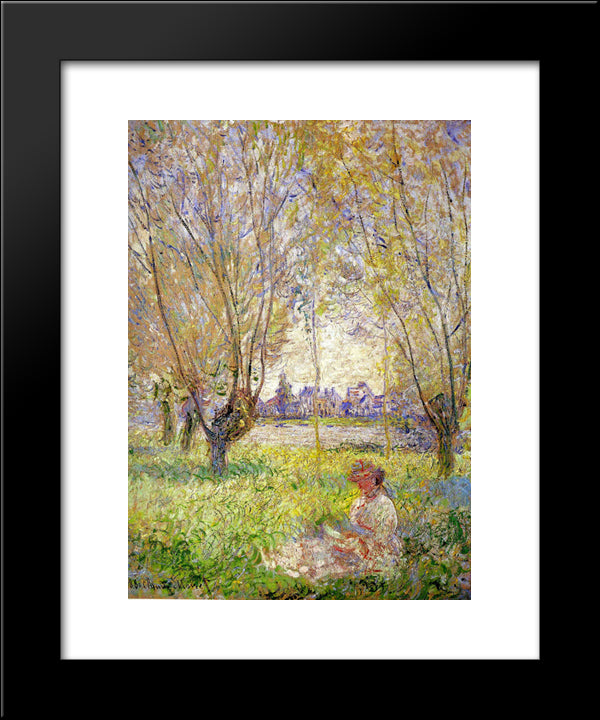 Woman Sitting Under The Willows 20x24 Black Modern Wood Framed Art Print Poster by Monet, Claude