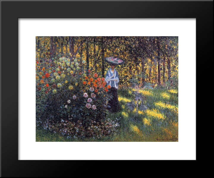 Woman With A Parasol In The Garden In Argenteuil 20x24 Black Modern Wood Framed Art Print Poster by Monet, Claude