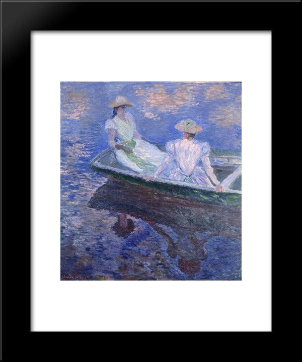 Young Girls In A Row Boat 20x24 Black Modern Wood Framed Art Print Poster by Monet, Claude