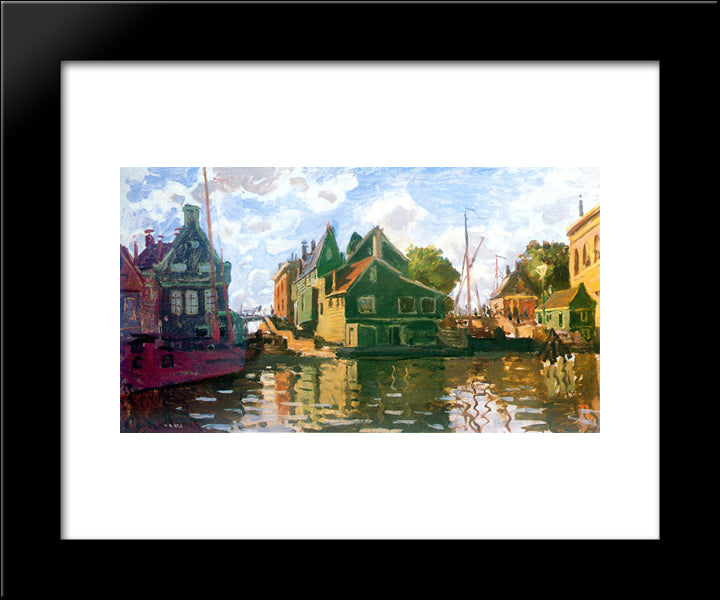 Zaandam, Canal 20x24 Black Modern Wood Framed Art Print Poster by Monet, Claude