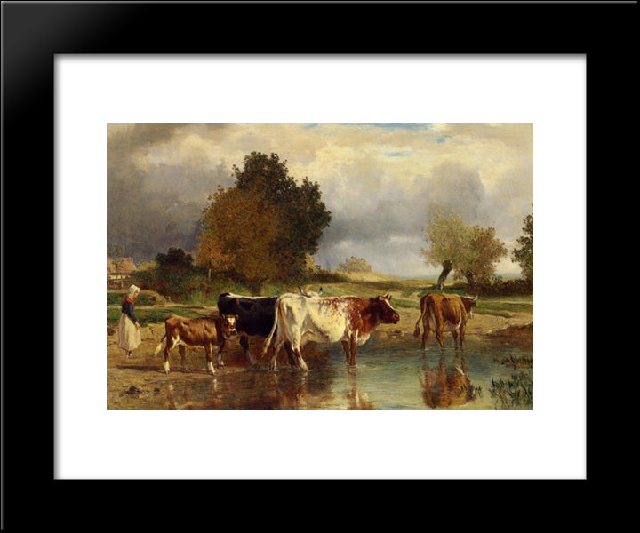 Calf Cows At The Marl 20x24 Black Modern Wood Framed Art Print Poster by Troyon, Constant