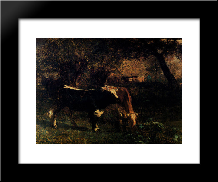 Cows At The Watering 20x24 Black Modern Wood Framed Art Print Poster by Troyon, Constant