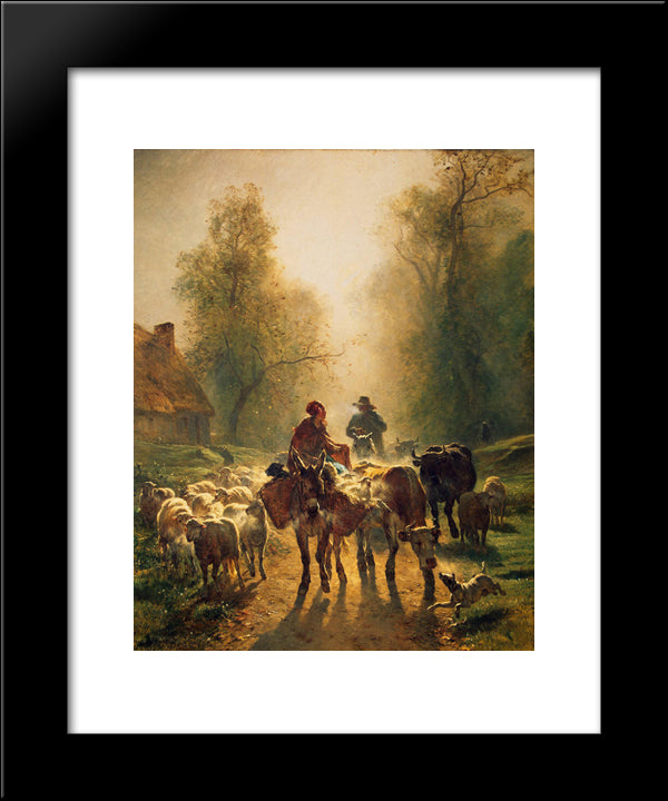 On The Way To The Market 20x24 Black Modern Wood Framed Art Print Poster by Troyon, Constant
