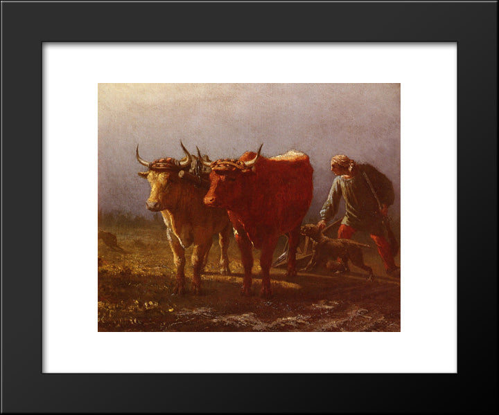 Plowing 20x24 Black Modern Wood Framed Art Print Poster by Troyon, Constant