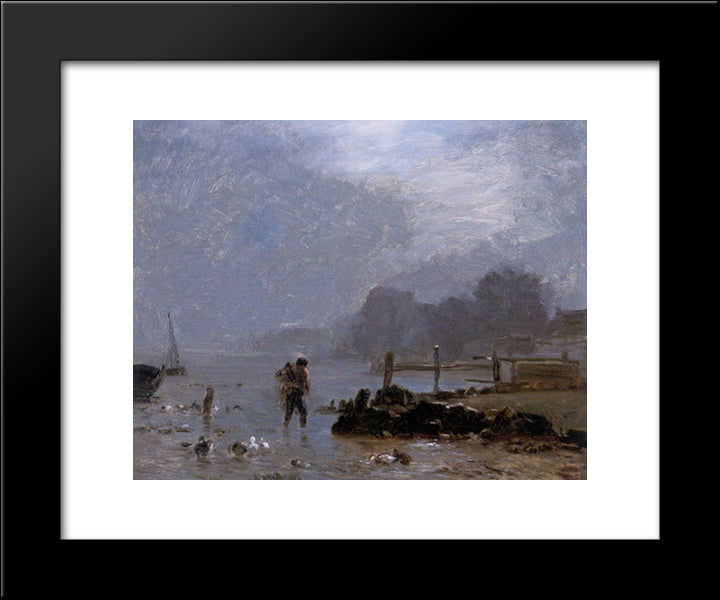 The Fisherman 20x24 Black Modern Wood Framed Art Print Poster by Troyon, Constant