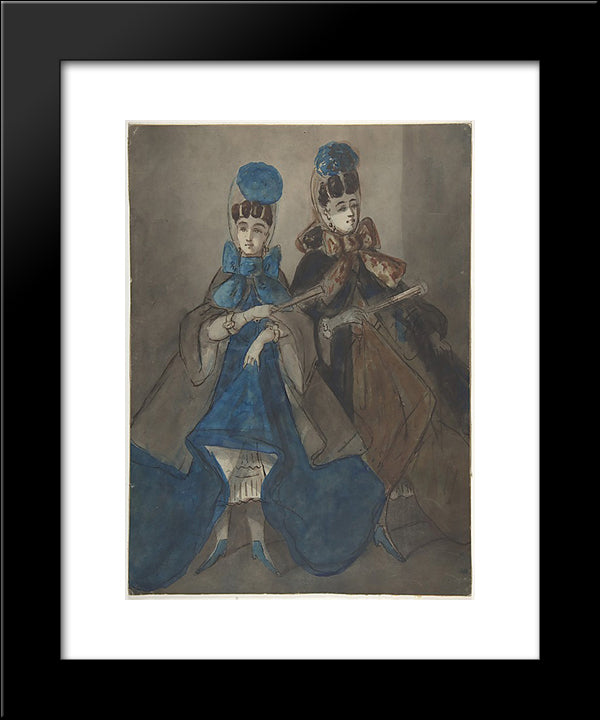 Two Women With Fans 20x24 Black Modern Wood Framed Art Print Poster by Guys, Constantin