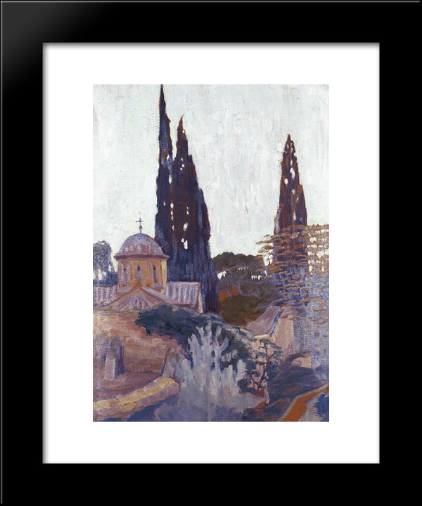 Church With Cypress 20x24 Black Modern Wood Framed Art Print Poster by Maleas, Constantine