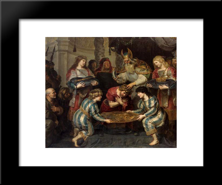 Salbung Salomos 20x24 Black Modern Wood Framed Art Print Poster by Vos, Cornelis de
