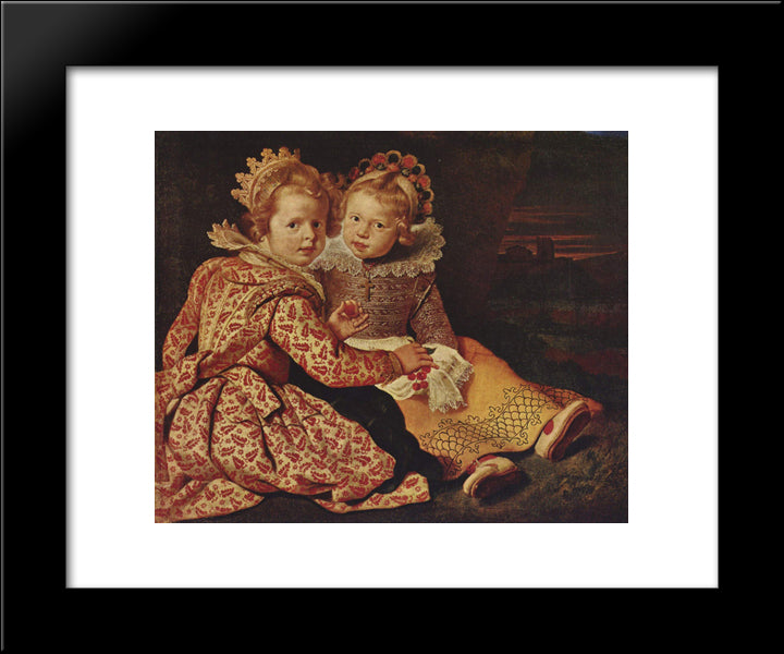 Two Daughters Of The Painter 20x24 Black Modern Wood Framed Art Print Poster by Vos, Cornelis de