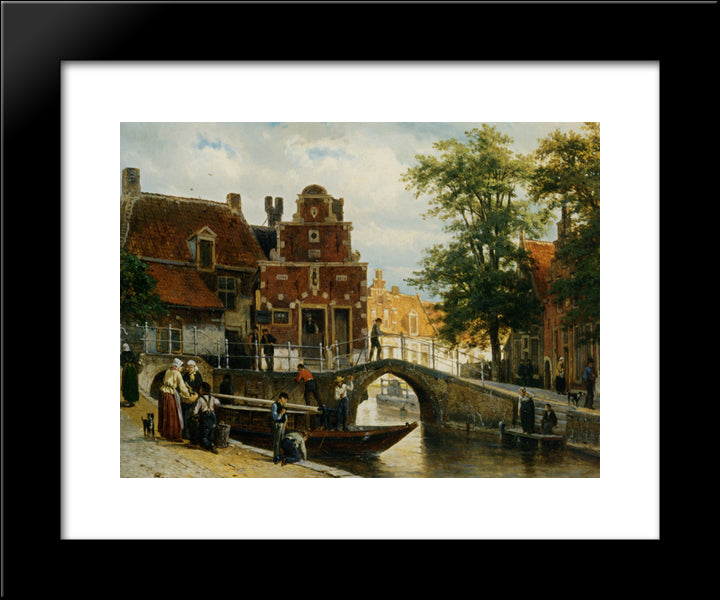 A View Of Franeker With The Zakkendragershuisje 20x24 Black Modern Wood Framed Art Print Poster by Springer, Cornelis