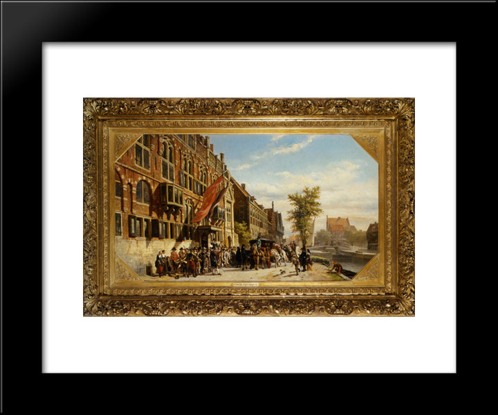 A Visit Of Bayliff Ten Frootenhuys To The Guild Of Archers 20x24 Black Modern Wood Framed Art Print Poster by Springer, Cornelis