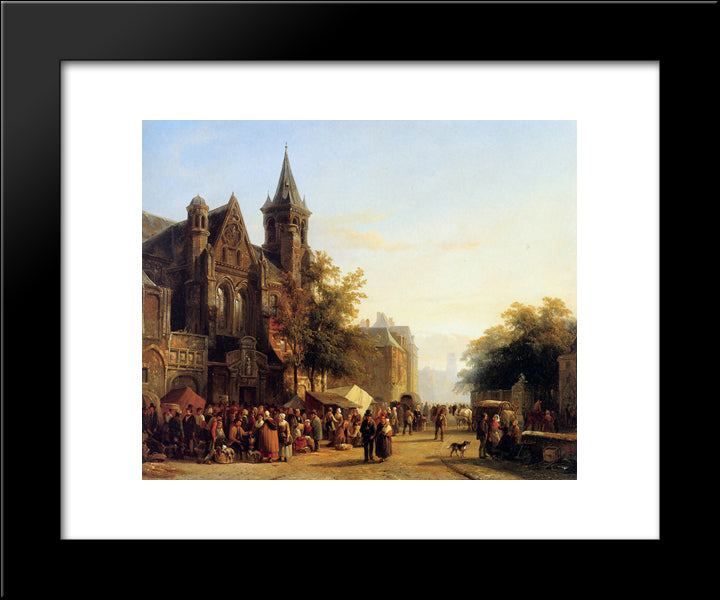 City View With Figures 20x24 Black Modern Wood Framed Art Print Poster by Springer, Cornelis
