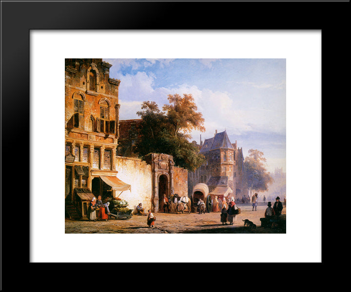 Cityview Wiith Marketstall 20x24 Black Modern Wood Framed Art Print Poster by Springer, Cornelis