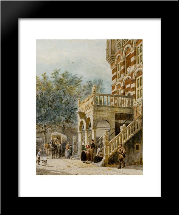 Figures On The Bank In Deventer 20x24 Black Modern Wood Framed Art Print Poster by Springer, Cornelis