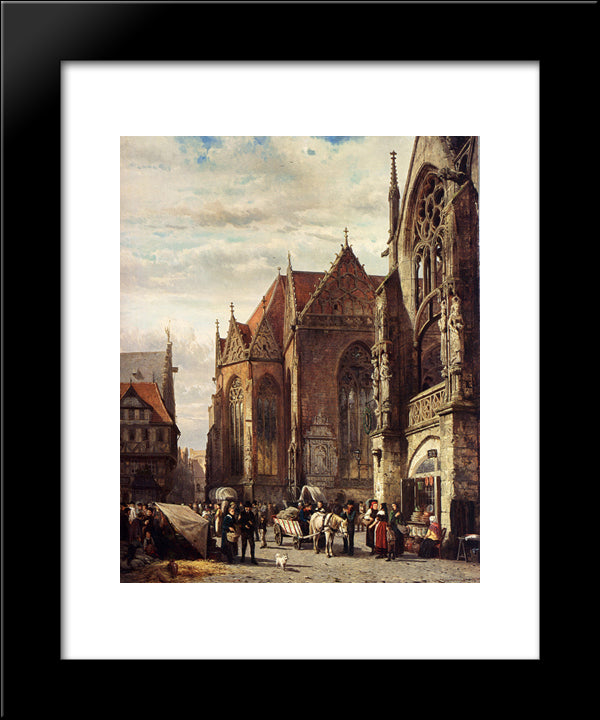 Many Figures On The Market Square In Front Of The Martinikirche, Braunschweig 20x24 Black Modern Wood Framed Art Print Poster by Springer, Cornelis