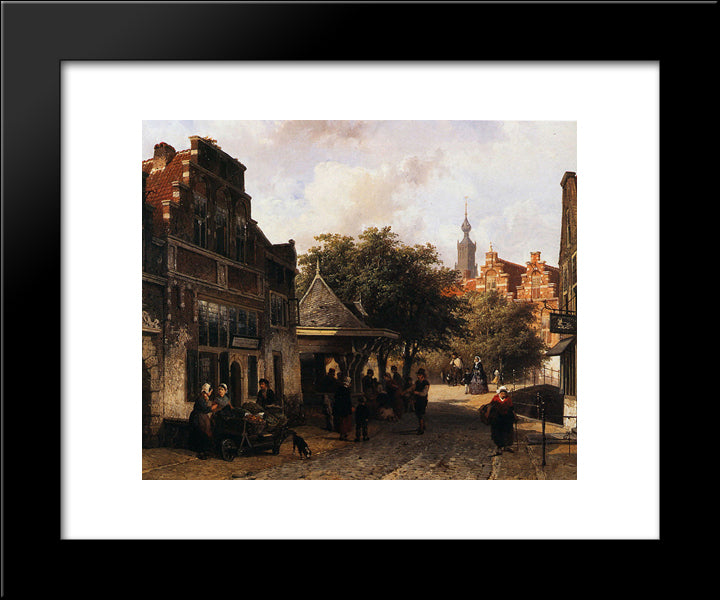 View Of Oudewater 20x24 Black Modern Wood Framed Art Print Poster by Springer, Cornelis
