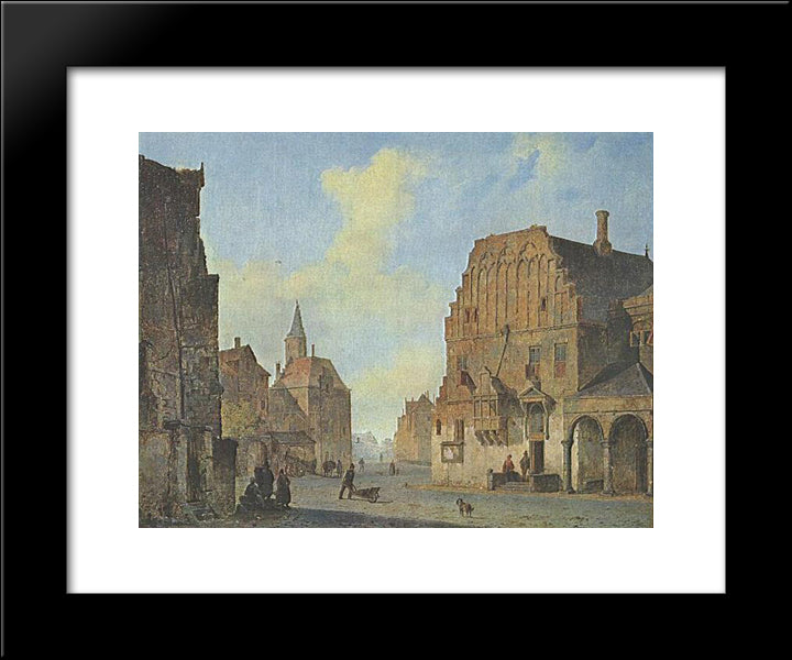 View Of The Old Town Hall In Arnhem, With Fantasy Elements 20x24 Black Modern Wood Framed Art Print Poster by Springer, Cornelis