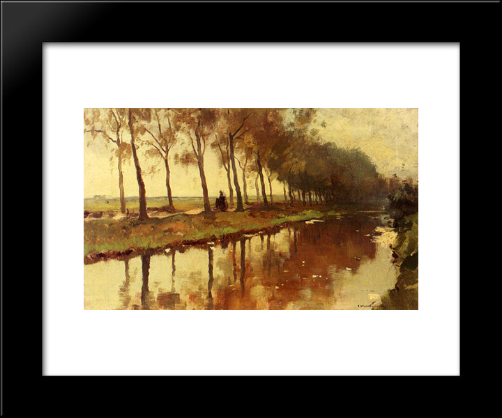 A Peasant Woman On A Path Along A Canal 20x24 Black Modern Wood Framed Art Print Poster by Vreedenburgh, Cornelis