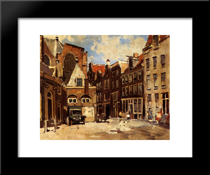 A Townscene With Children At Play, Haarlem 20x24 Black Modern Wood Framed Art Print Poster by Vreedenburgh, Cornelis