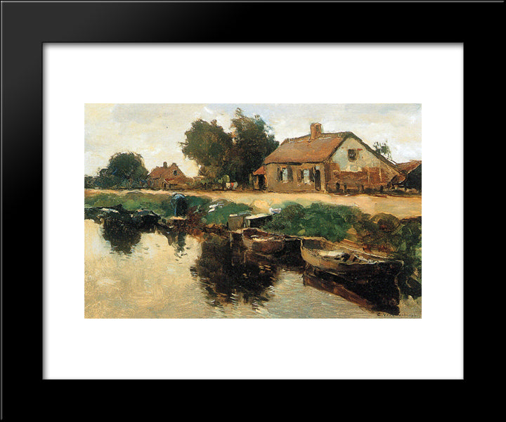 Farm Along The Canal 20x24 Black Modern Wood Framed Art Print Poster by Vreedenburgh, Cornelis
