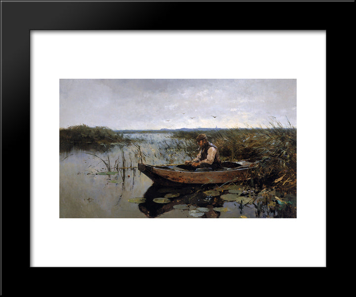 Fisherman On A Poldercanal 20x24 Black Modern Wood Framed Art Print Poster by Vreedenburgh, Cornelis