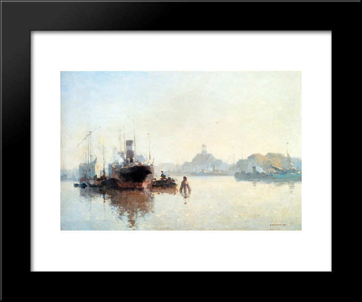 Harbour At Amsterdam 20x24 Black Modern Wood Framed Art Print Poster by Vreedenburgh, Cornelis