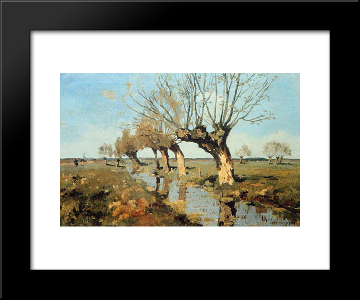 Pollard Willow At The Side Of The Broo 20x24 Black Modern Wood Framed Art Print Poster by Vreedenburgh, Cornelis